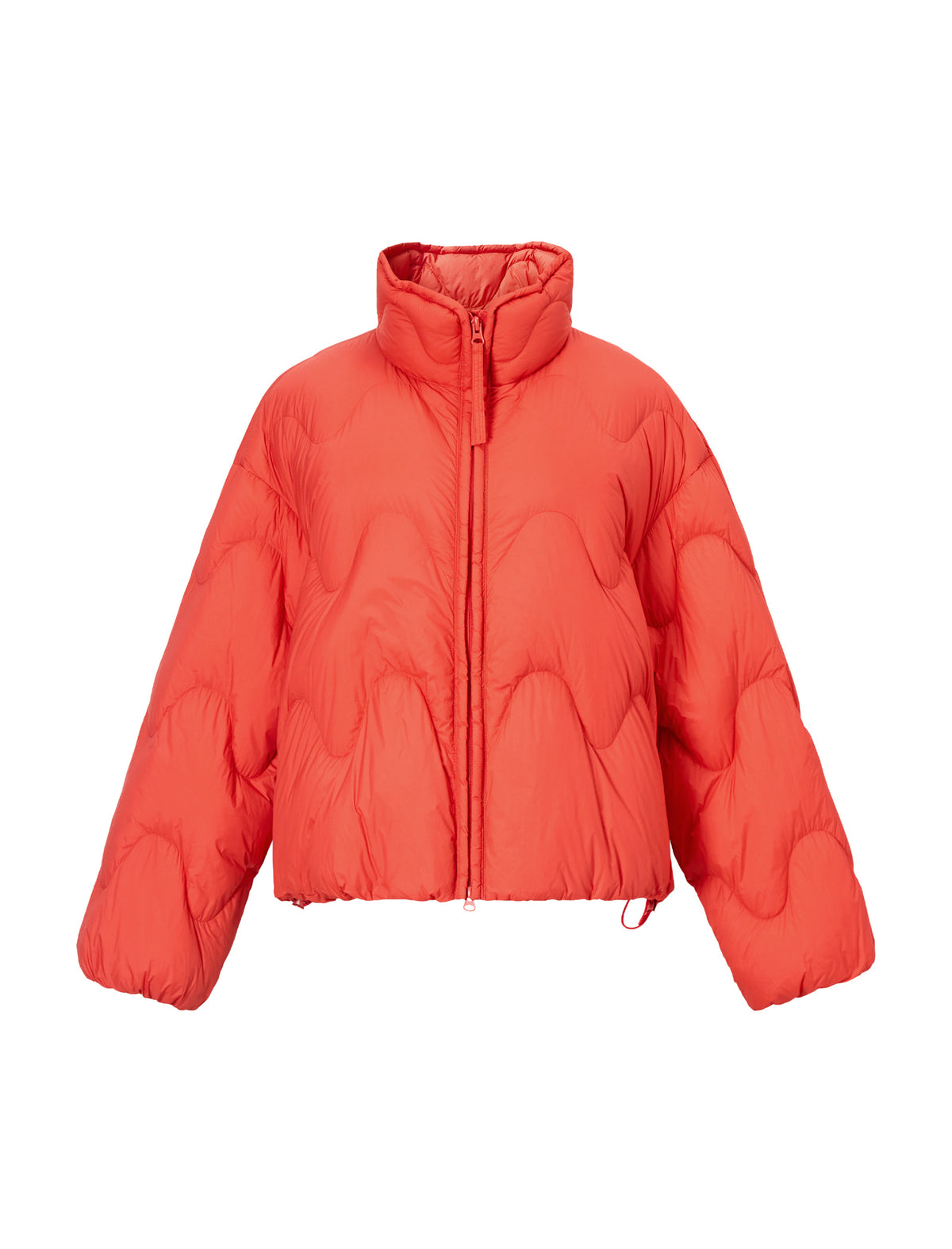 Wave-Quilted Stand-Collar Balloon-Sleeve Cropped Puffer Jacket