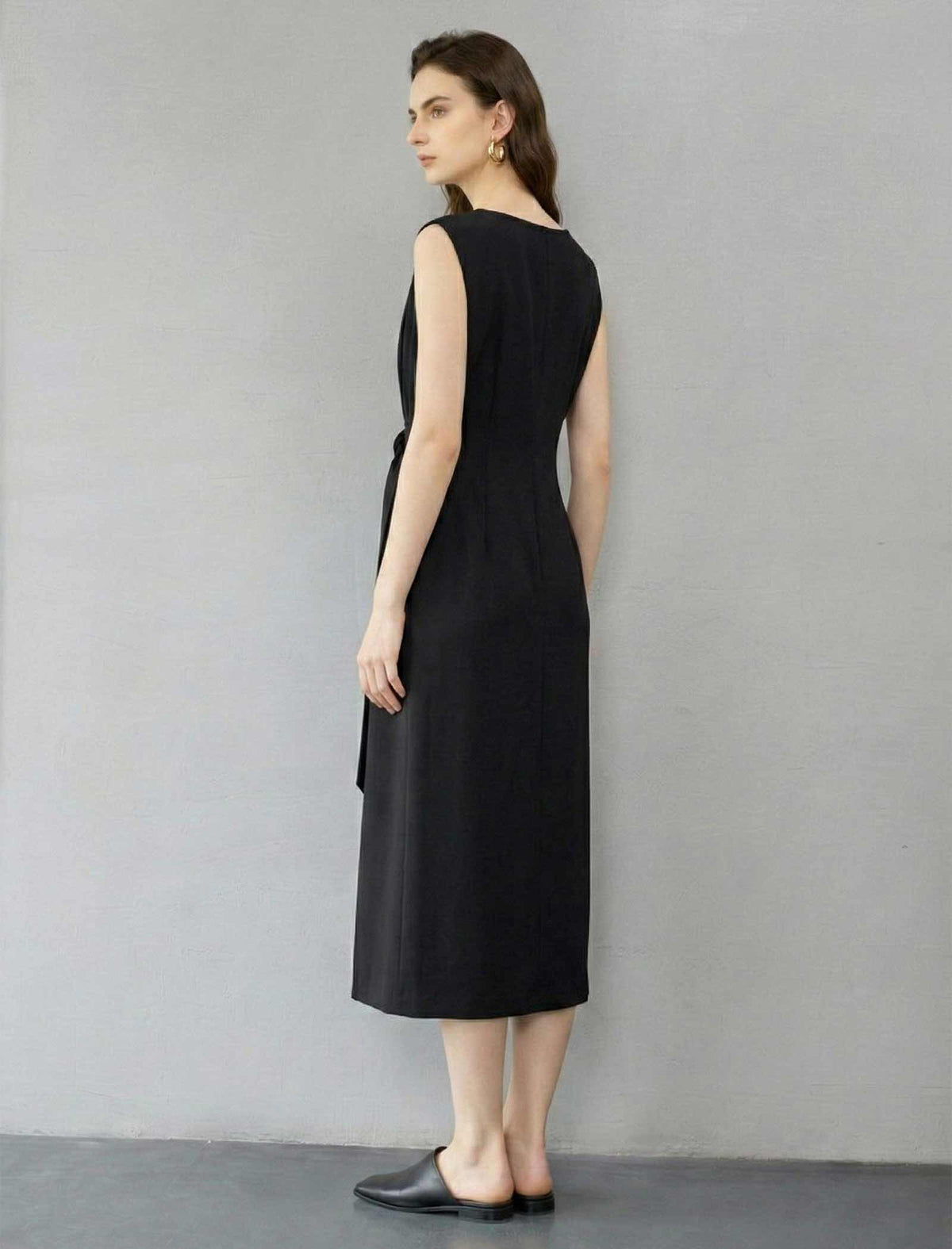 Deconstructed Silk Crepe Dress with Inset Waist