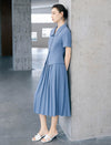 Dusty Blue Collared Button Down Peplum Short Sleeve Top
