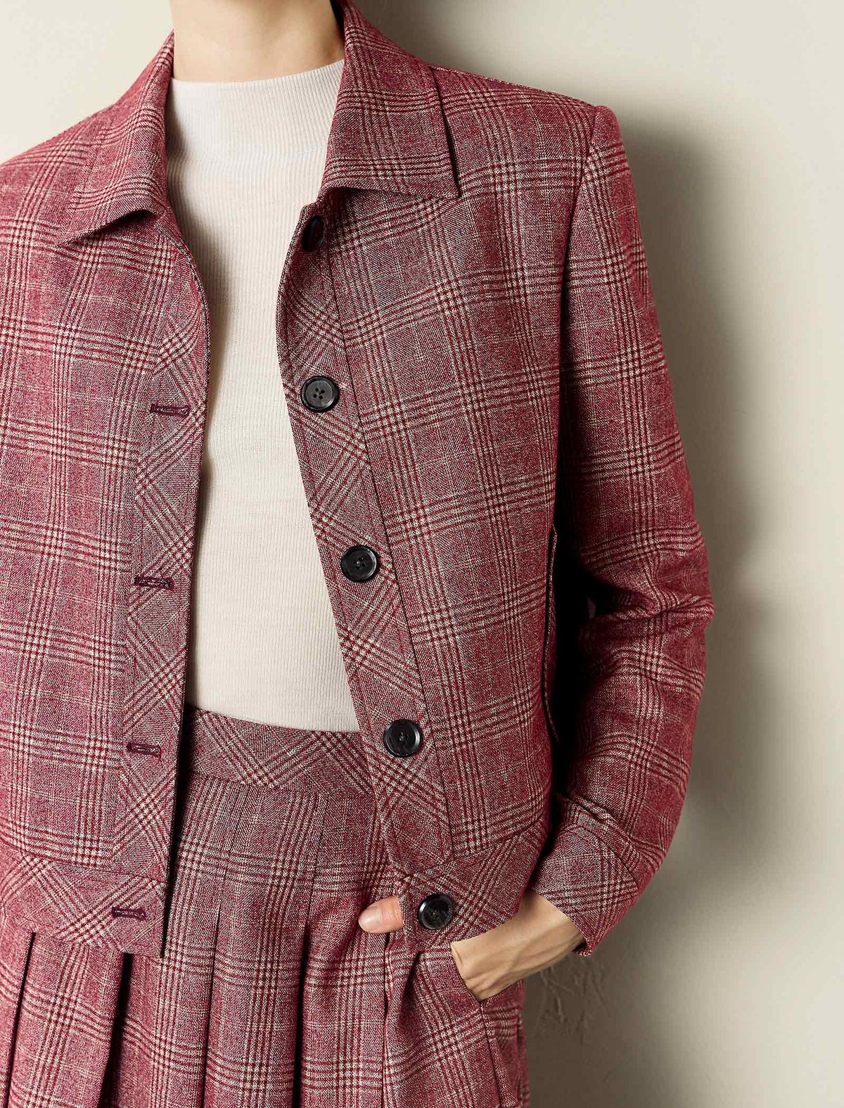 Red Plaid Loose Short Jacket