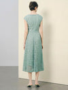 Mint Green Lace Pleated Beaded Neckline Midi Dress