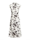 Watercolor Floral Print Qipao-Style Midi Dress