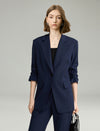 Navy Pinstripe Ruched Sleeves Blazer