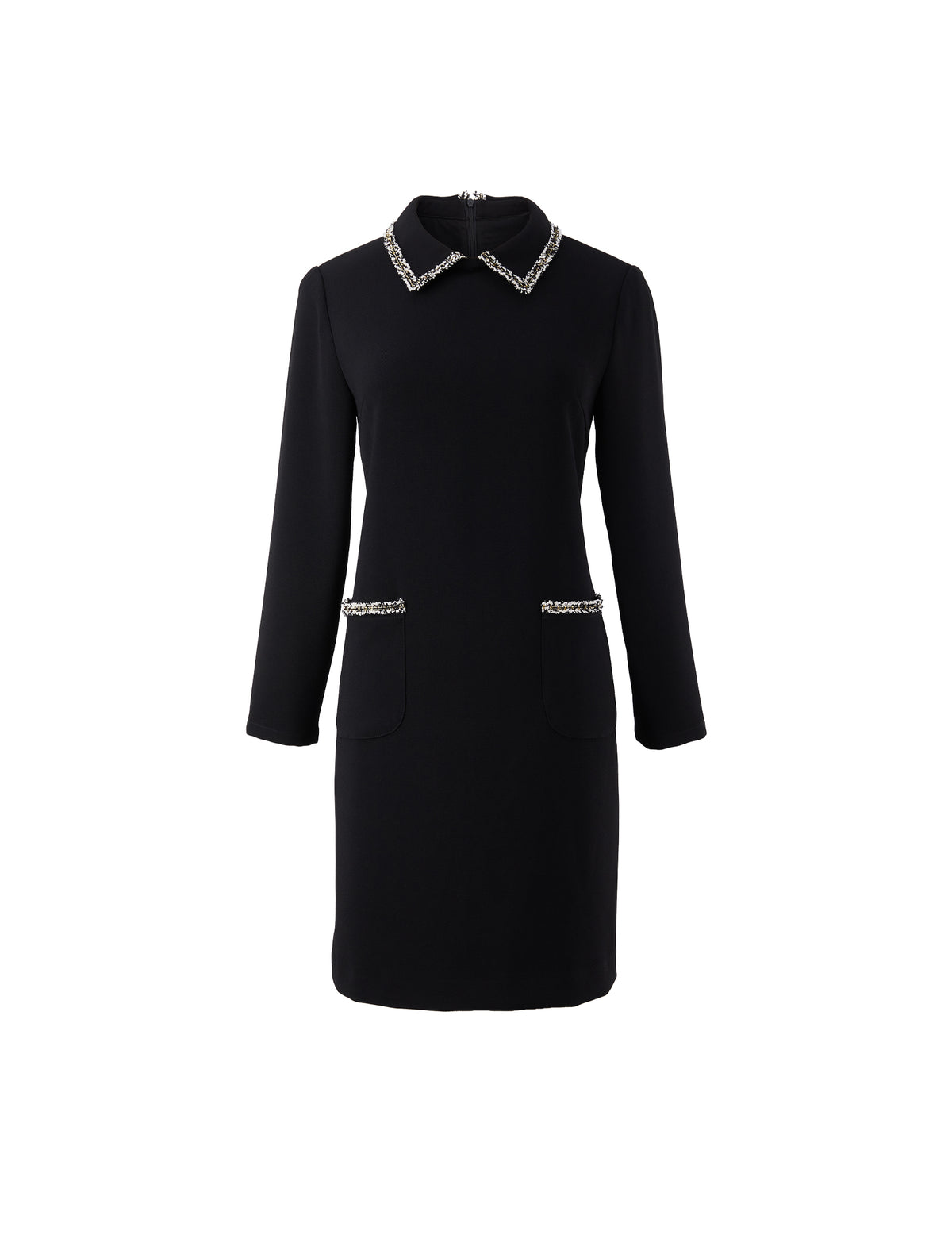 Braided-Trim Long Sleeve Pocket Relaxed Dress