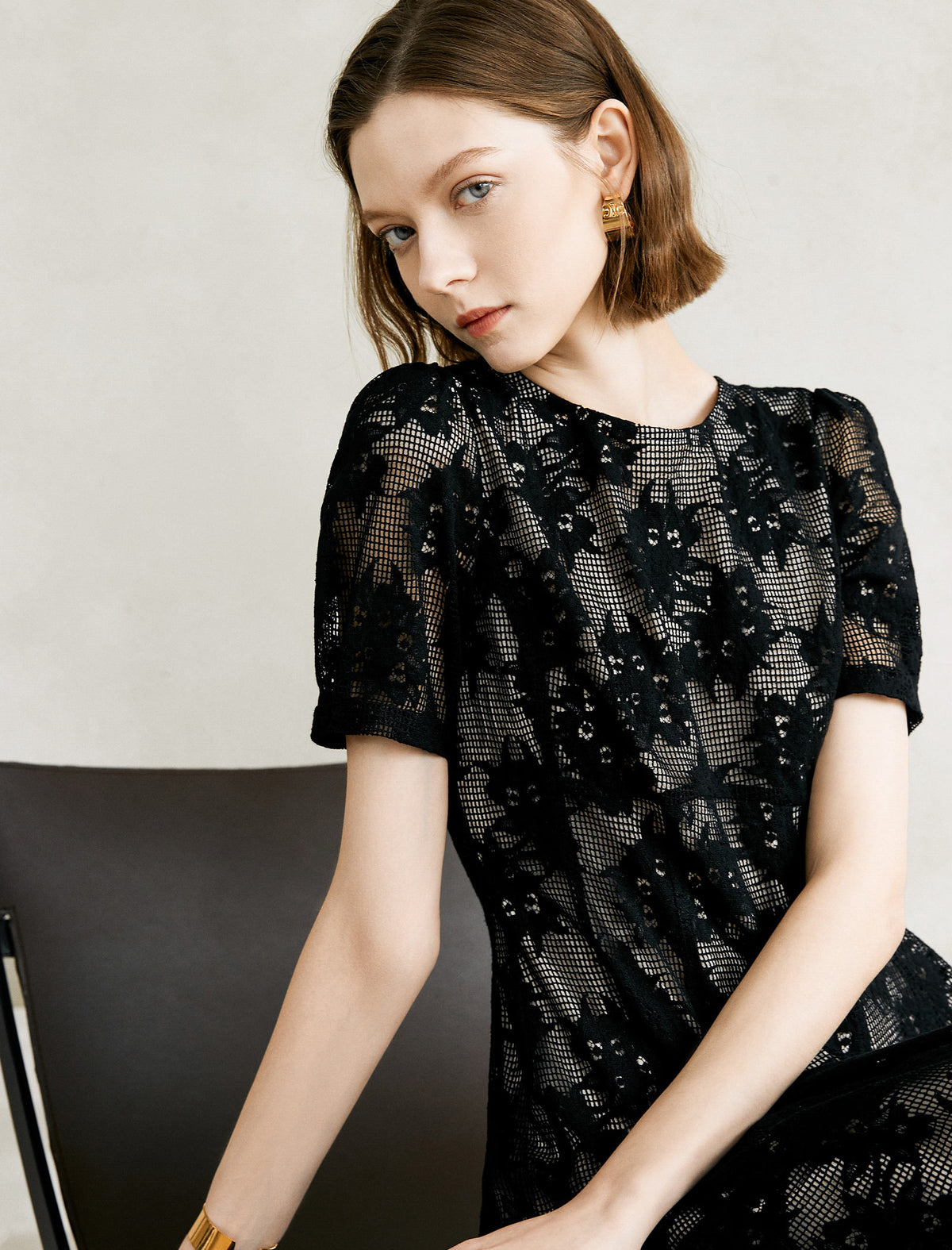 Noir Flocked Lace Midi Dress