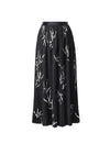 Leaf Print Tiered Pleated Midi Skirt