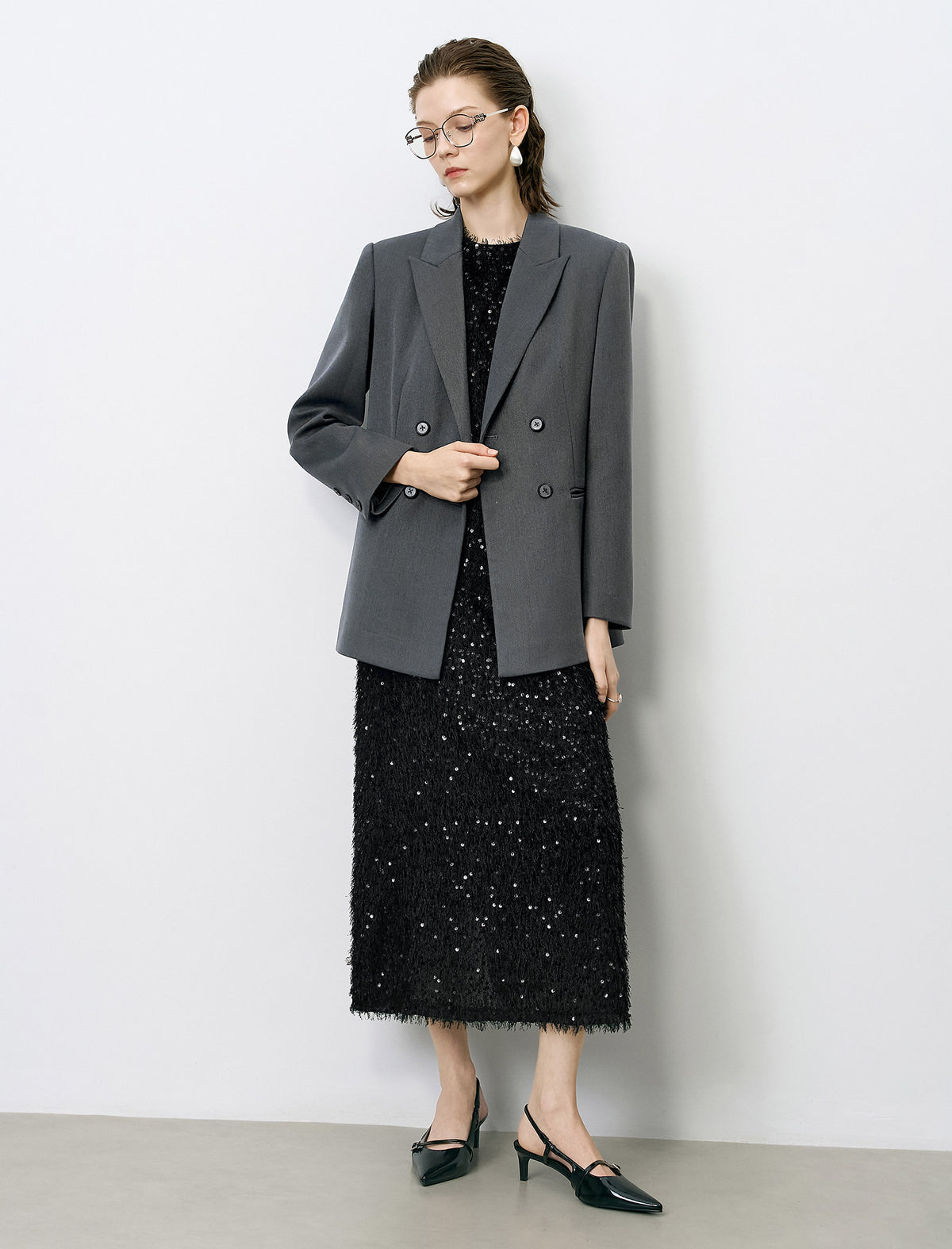Black Sequin Sleeveless Midi Dress