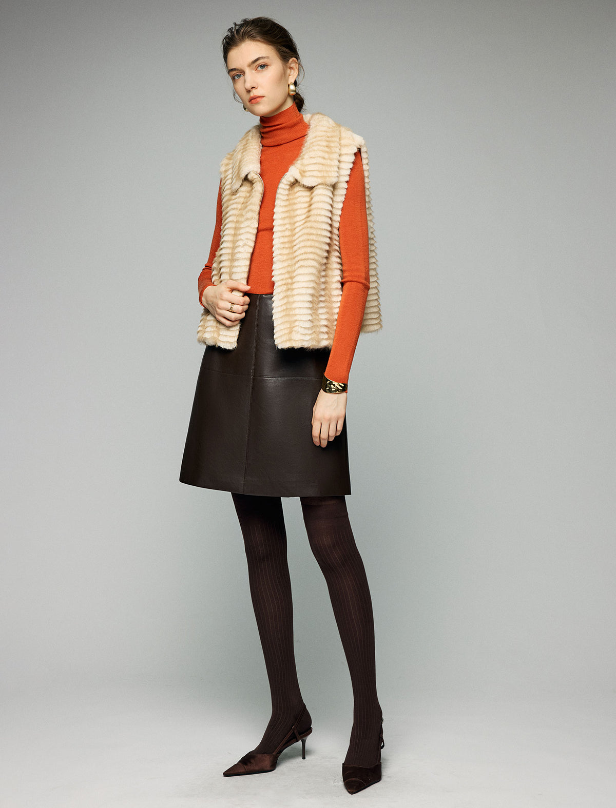 Panel-Seam High-Waist A-Line Midi Skirt