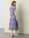Blue Floral Print V-Neck Midi Dress