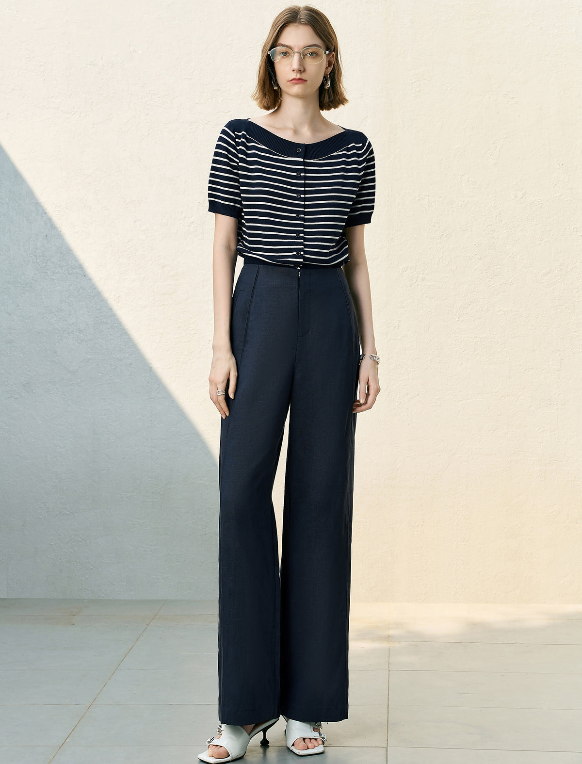 High Waisted Linen Blend Wide Leg Pants
