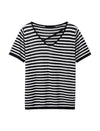 Striped V-Neck Short Sleeve Knit Top