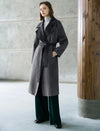Contrast Lapel Wool-Blend Self-Tie Overcoat