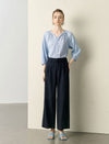 High Waisted Linen Blend Pleated Wide Leg Pants