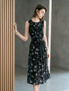 Black Floral Sleeveless Midi Dress
