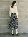 Black And Beige Floral Print Midi Skirt