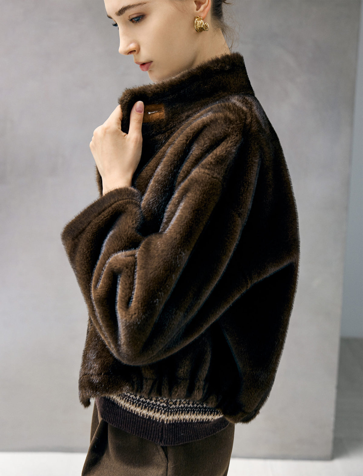 Stand-Collar Contrast-Toggle Cropped Jacket