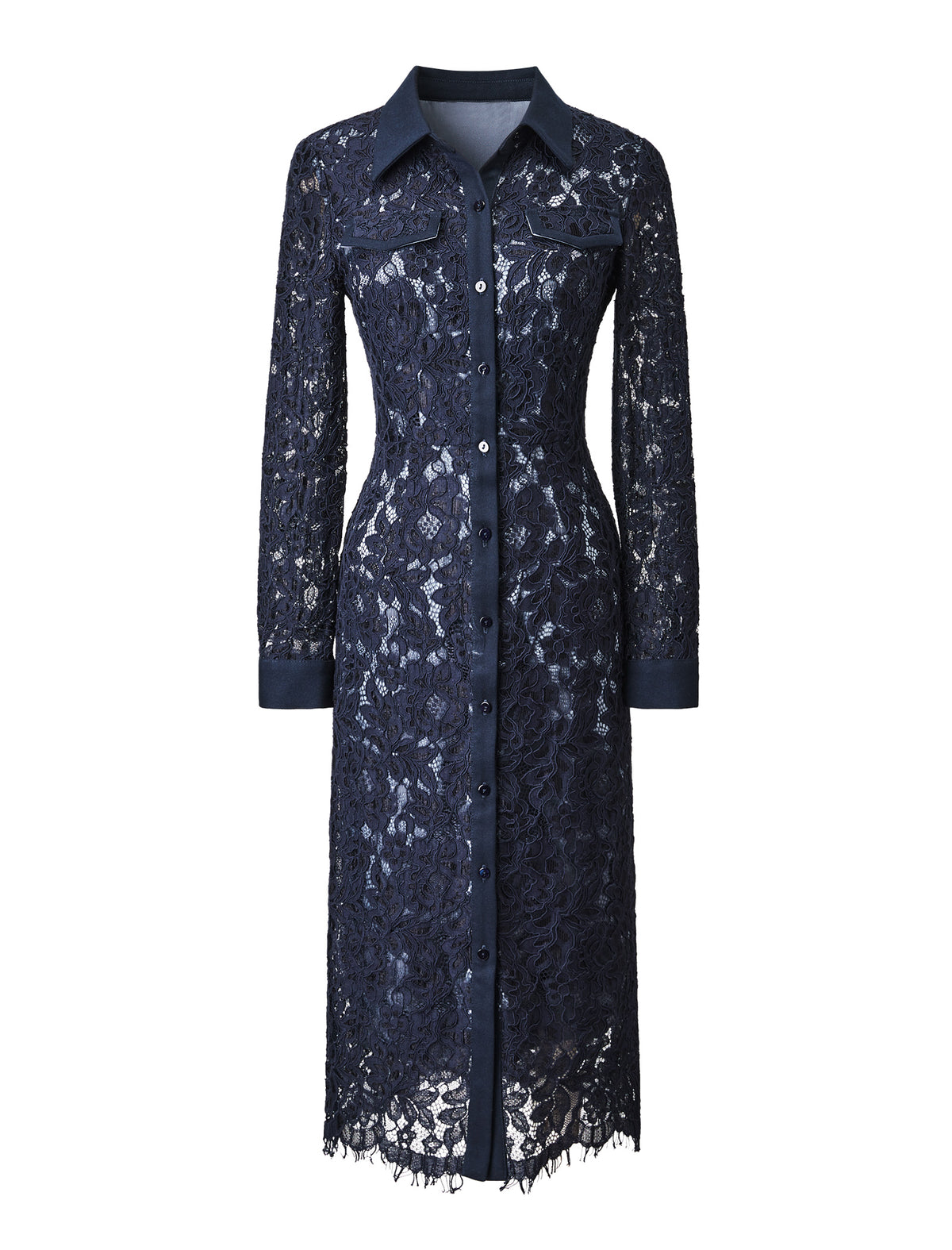 Navy Blue Lace Shirt Dress