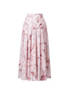 Pink Marble Print Pleated Midi Skirt