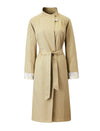 Floral Cuff Stand-Up Collar Belted Trench Coat