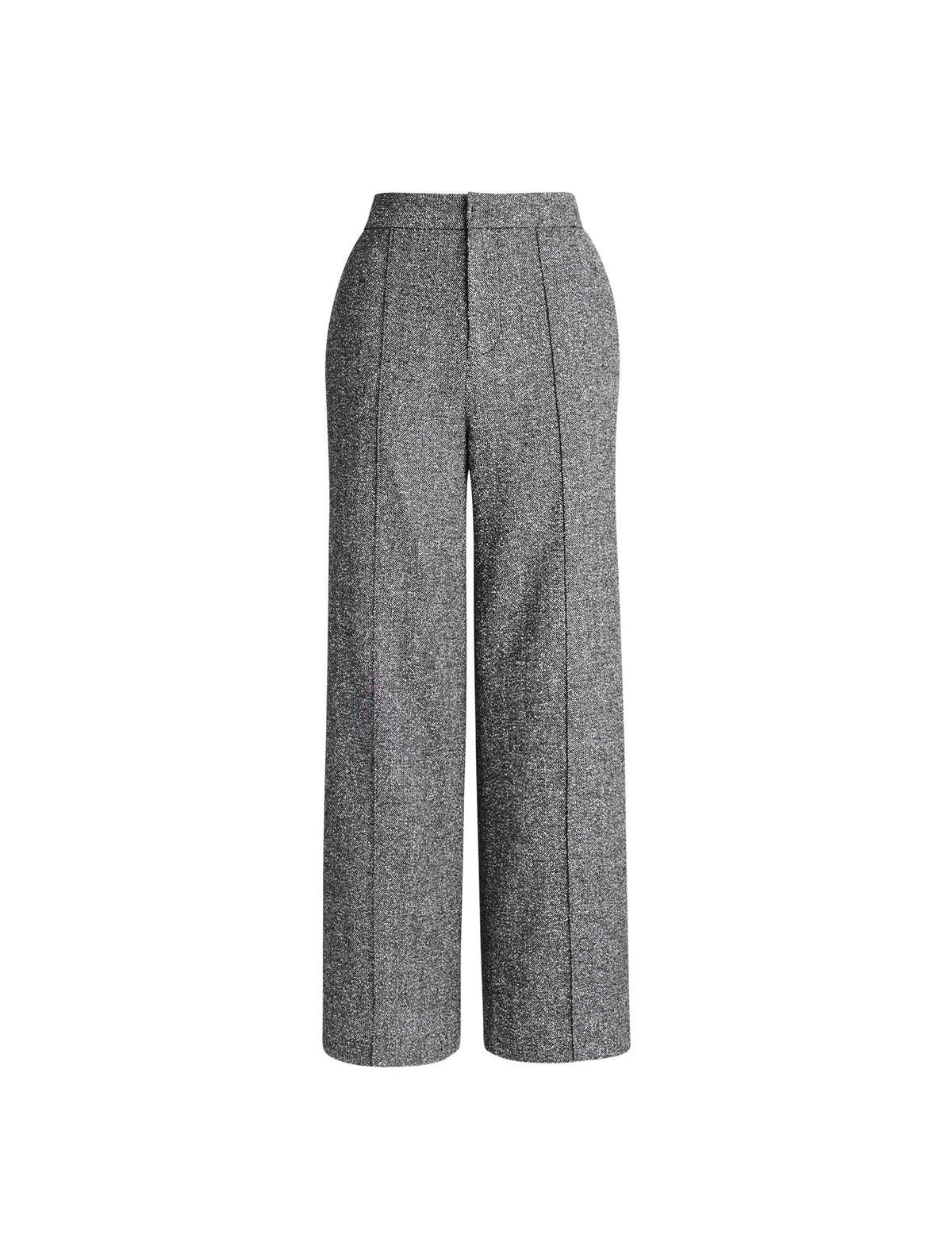 Wool Blend High-Waist Wide-Leg Full-Length Pants