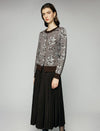 Wool Blend Floral Jacquard Crewneck Button-Front Cardigan