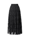 Chiffon Black Polka Dot Tiered Midi Skirt