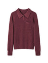 Wool Red Elegant Lapel Loose Knit Sweater
