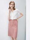 V-Neck Lace Tie-Front Short Sleeve Top