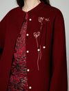 Wool Blend Frog-Button Fringe-Trim Stand-Collar Cropped Jacket
