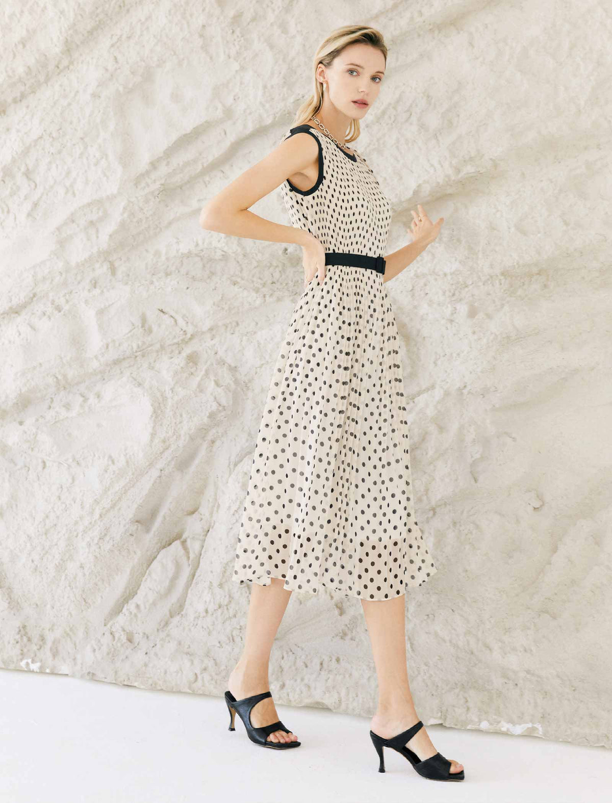 Sleeveless Chiffon Polka Dot Dress