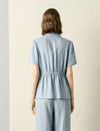 Single Button Ruched Waist Short Sleeve Blazer