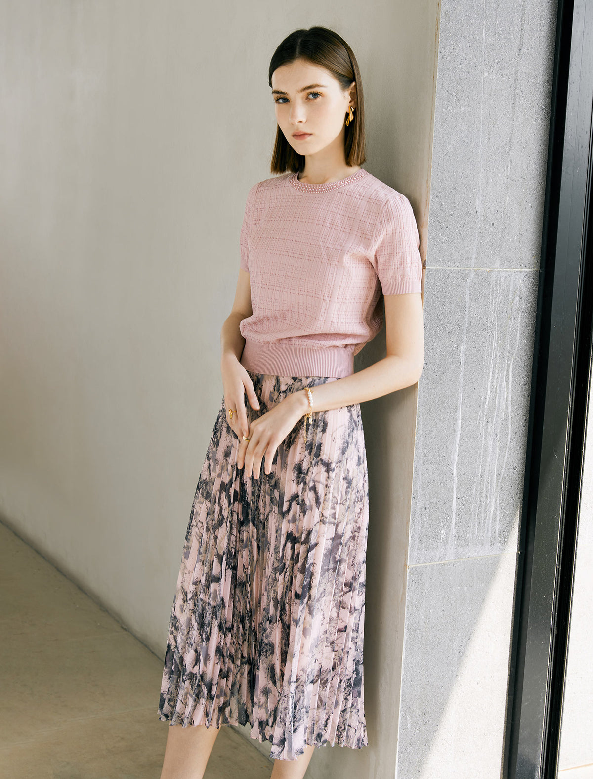Chiffon Tie Dye Sun Pleated Midi Skirt