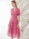 V-Neck Waist-Cinched Short Sleeve Dress