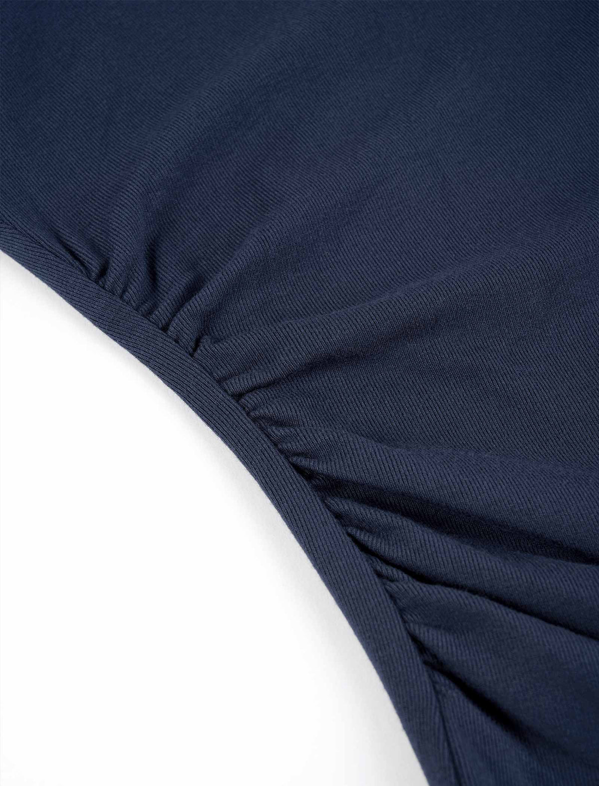 Navy Blue Asymmetric Neck Ruched Knit Top