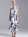 Linen Print Crew Neck Sleeveless Dress