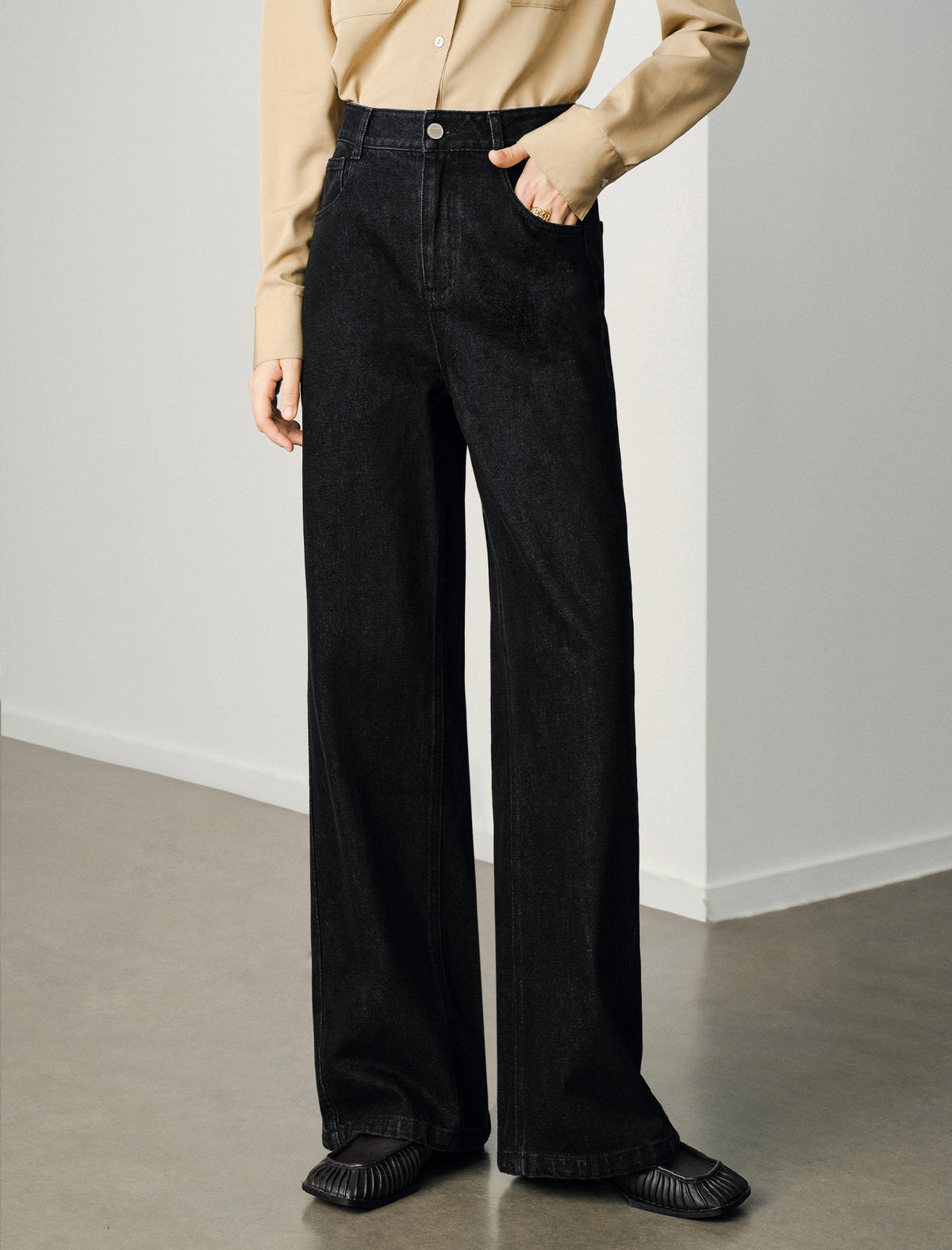 High-Waisted Wide Leg Denim Pants