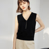 V-Neck Silver Tassel Tank Top - Black