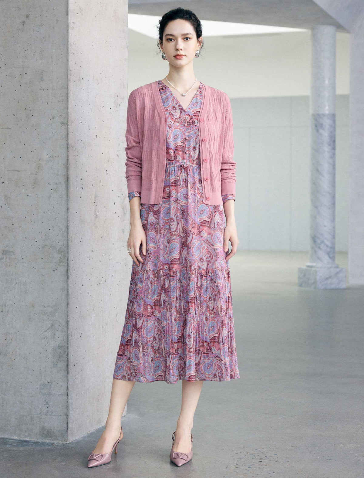 Textured V-Neck Button Front Long Sleeve Cardigan