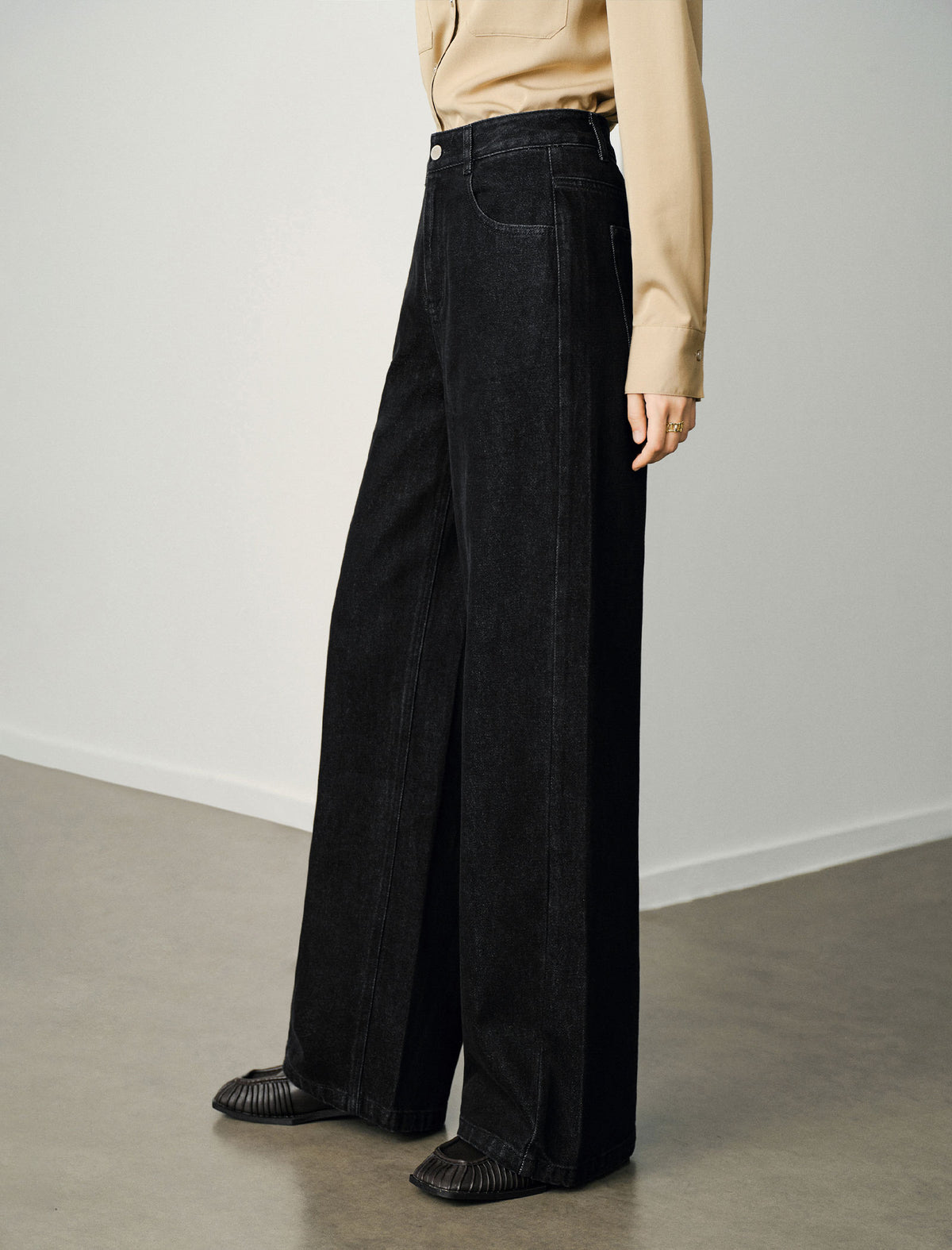 High-Waisted Wide Leg Denim Pants