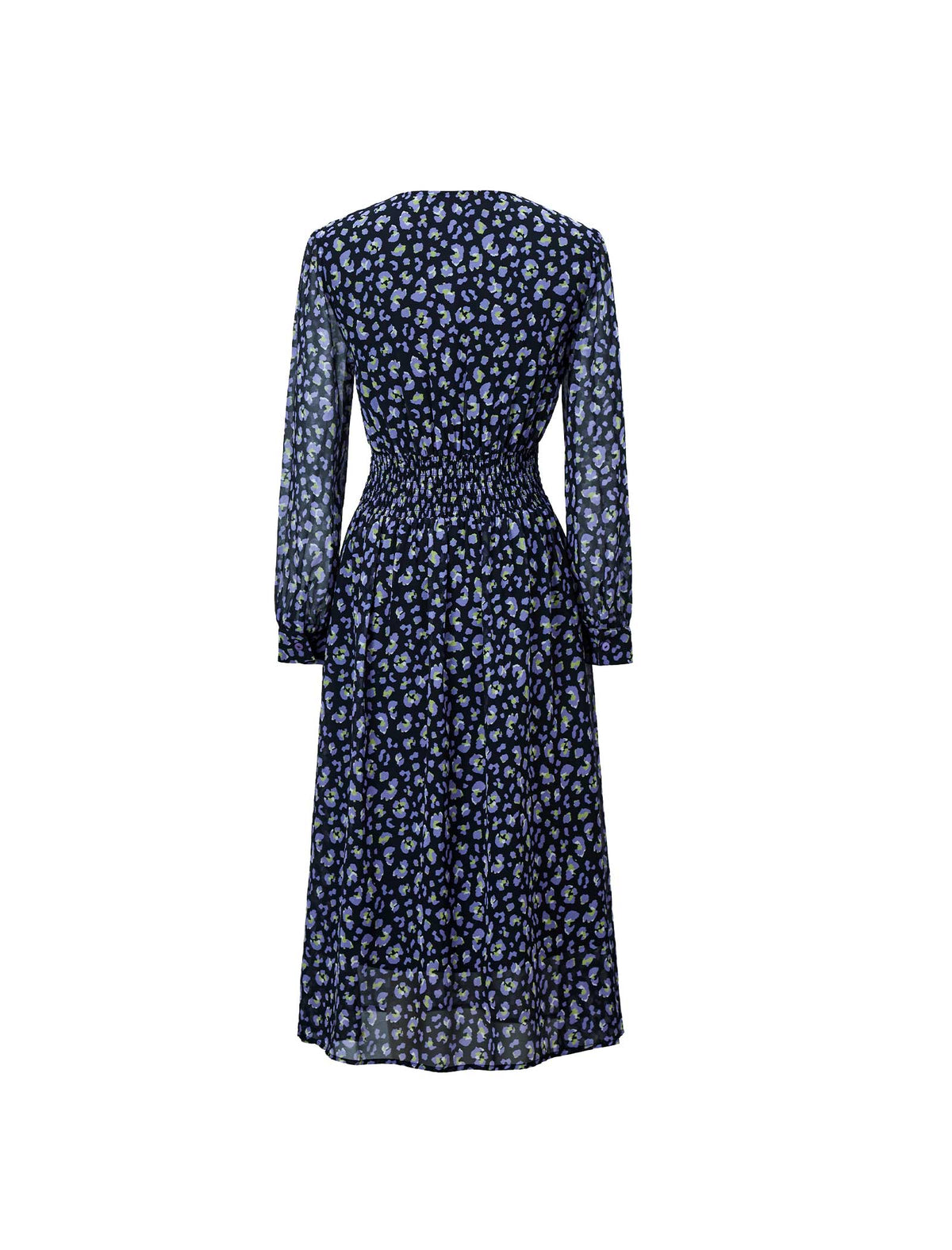 Floral Print V-Neck Long Sleeve Midi Dress