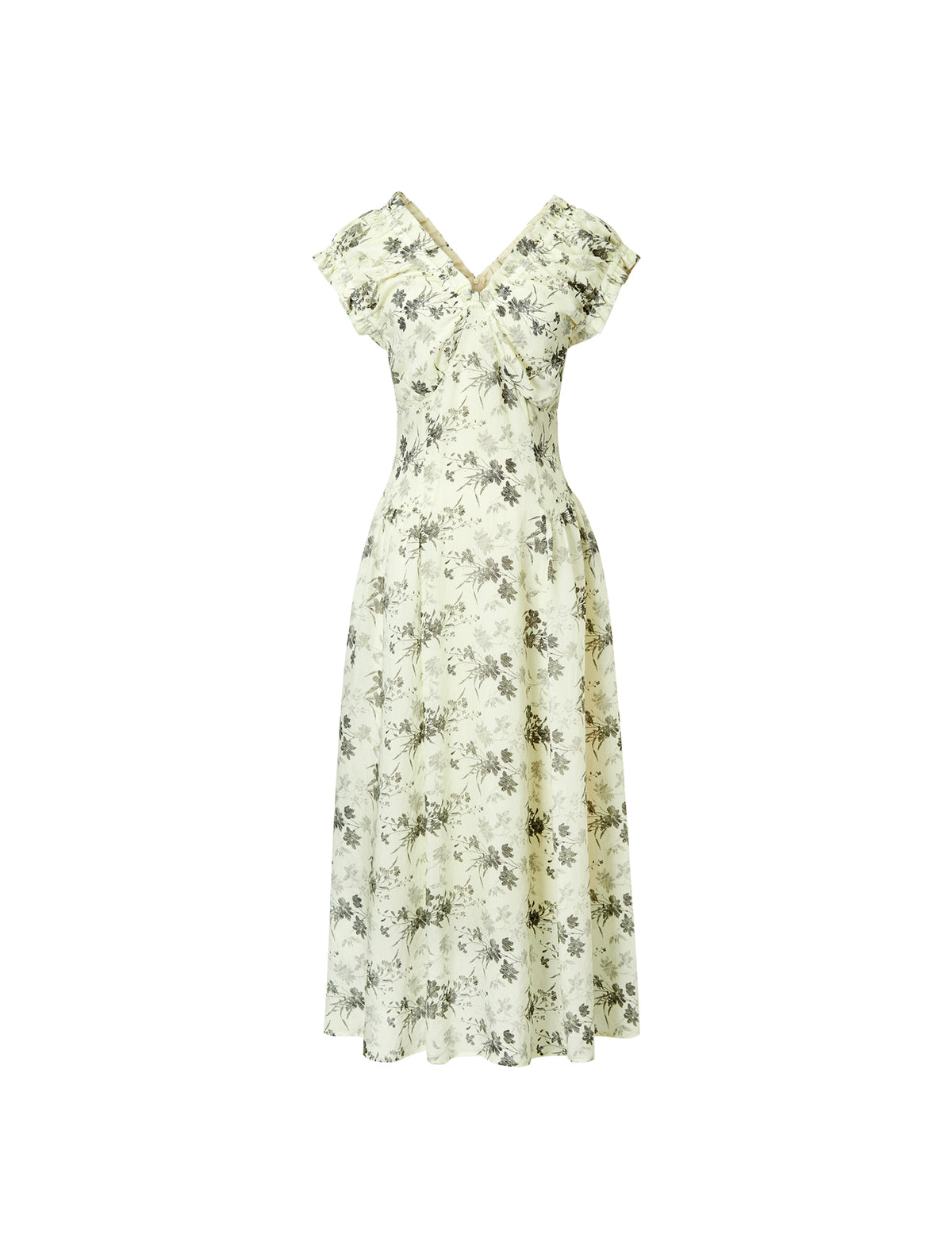 Floral Print Flutter-Sleeve Wrap Midi Dress