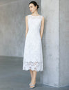 Sleeveless White Floral Crochet Lace Midi Dress