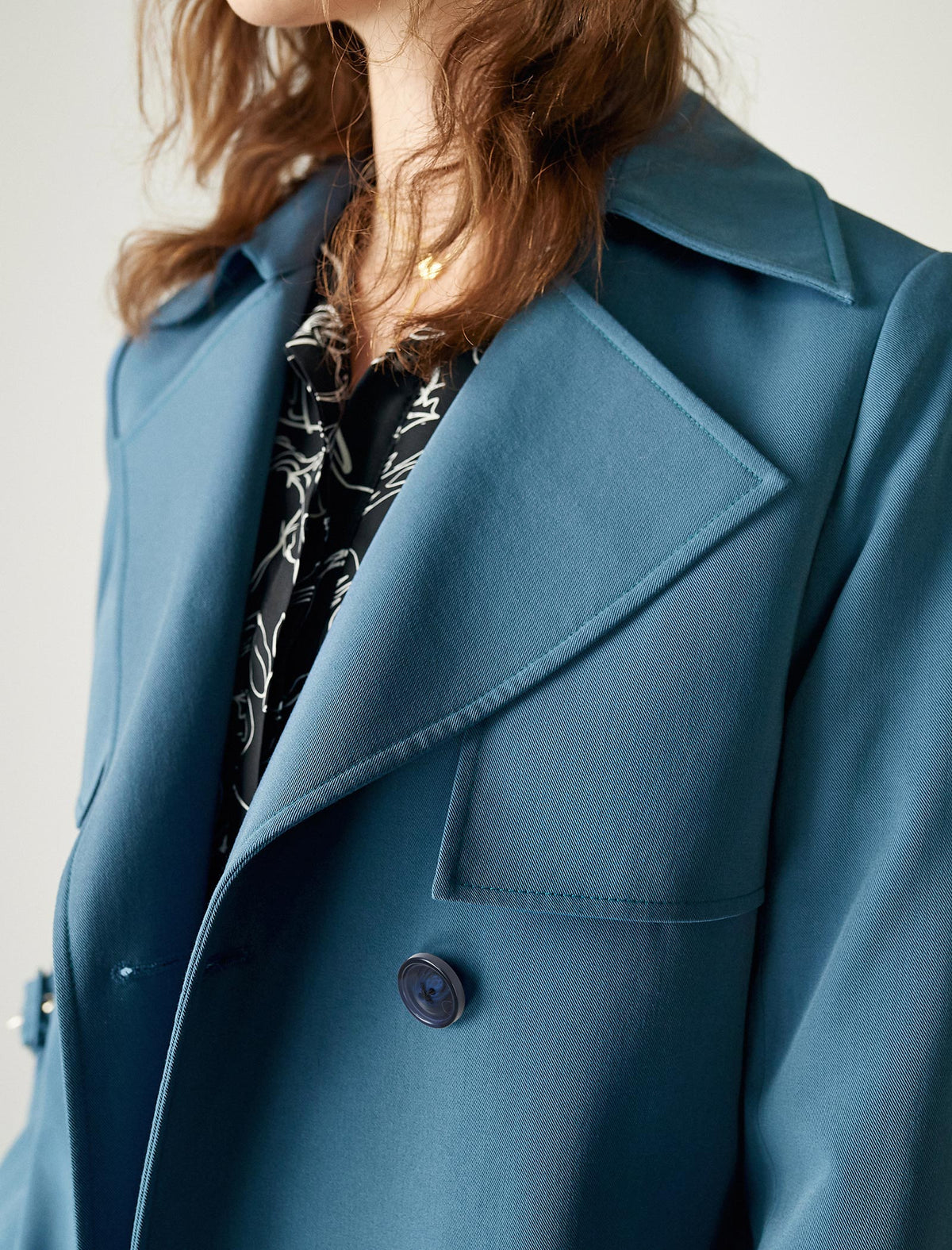 Blue Double-Breasted Trench Coat