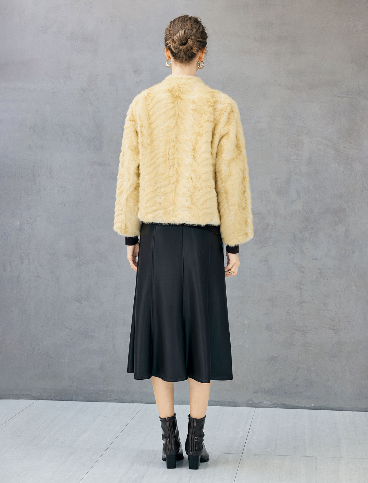 Embossed Cross-Front V-Neck Cropped Jacket