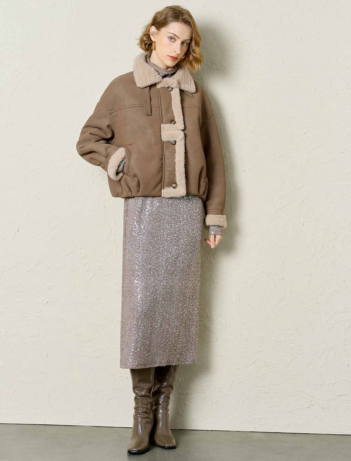 Shearling-Trimmed Faux Leather Jacket