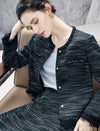 Lace-Trimmed Tweed Short Jacket with Pearl Metal Buttons