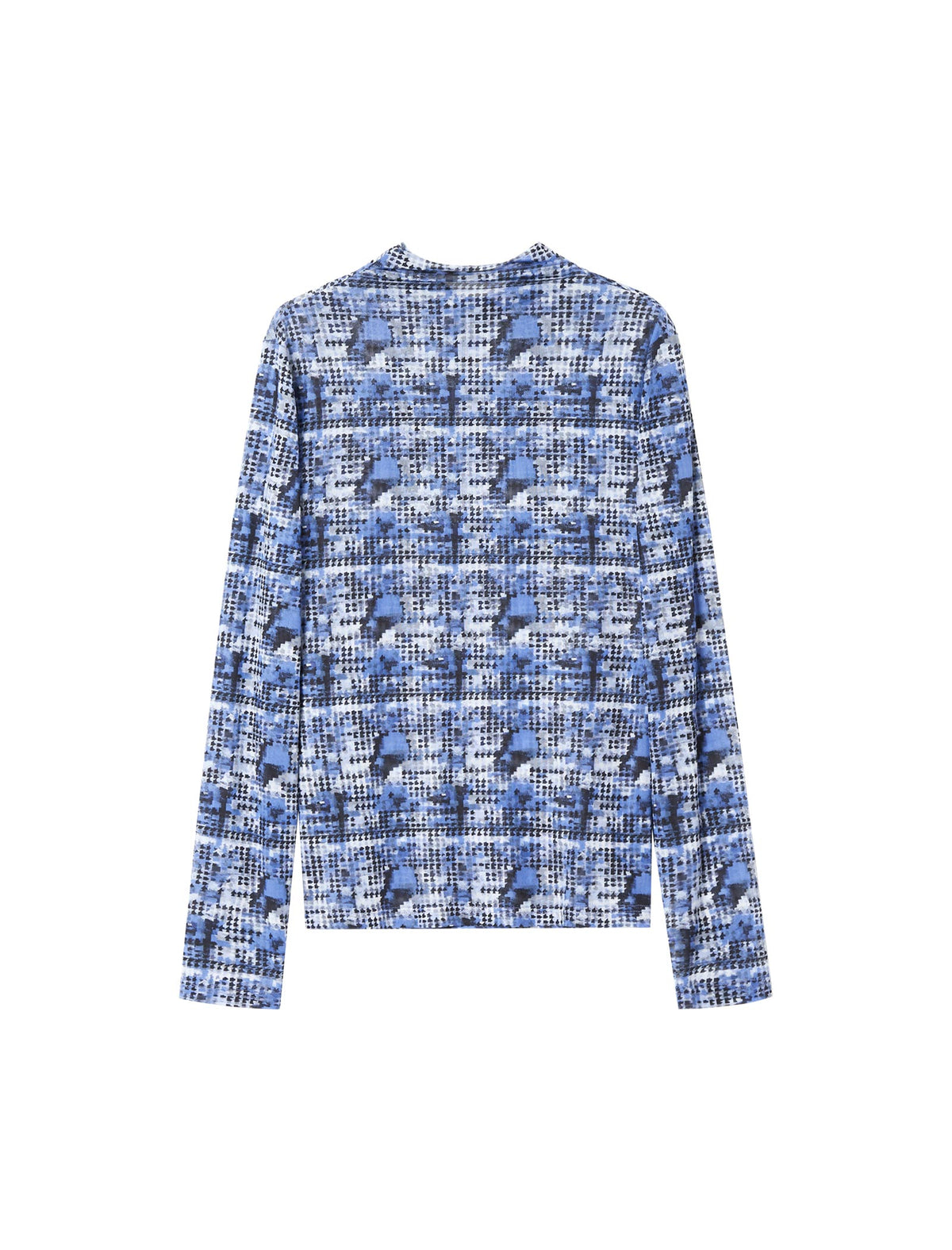 Vintage Print Mesh High Neck Long Sleeve Top