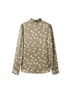 Ruffle Stand Collar Polka Dot Blouse with Self-Tie