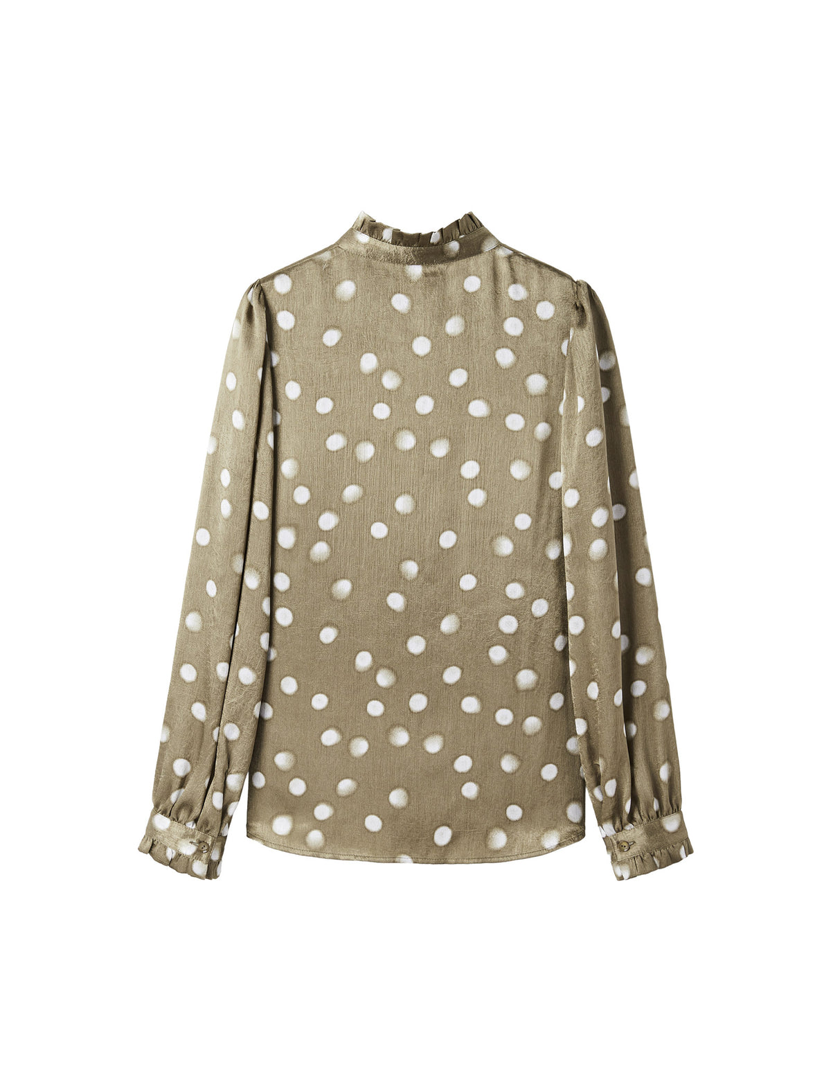 Ruffle Stand Collar Polka Dot Blouse with Self-Tie