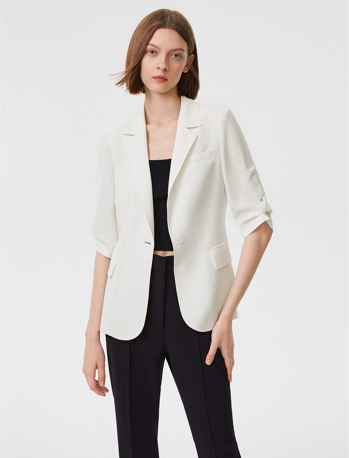 Lightweight Ruched Sleeve Blazer